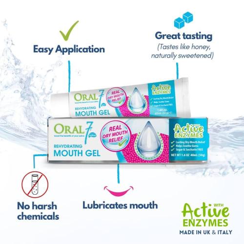 Oral7 Mouth Gel 50g - Formulated with 4 Natural Enzymes! Moisturizes for Up To 7 Hours! Prevents Dry Mouth and Bad Breath. Oral Care.