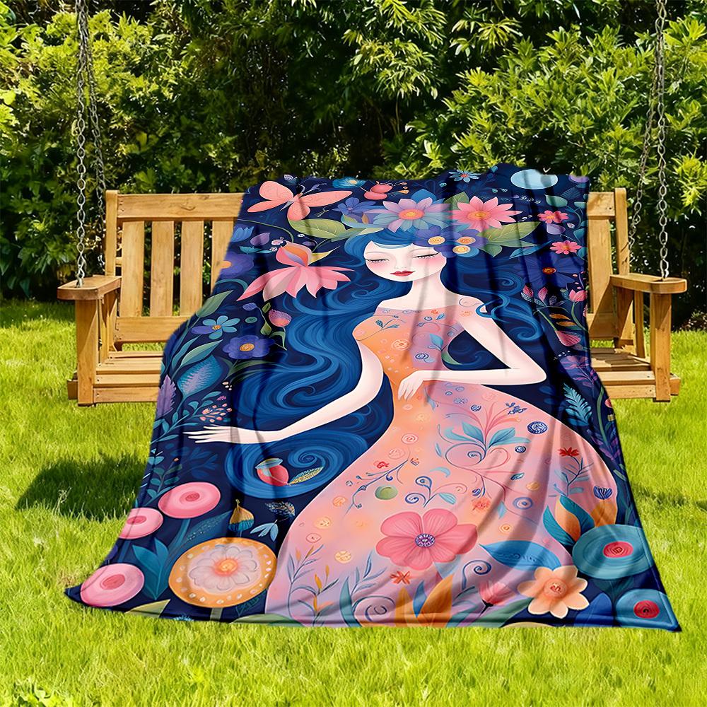 

1PC Flower Fairy Outdoor Blanket Lightweight Flannel, Soft & Warm, All-Season Use for Sofa, Outdoor, Camping, Living Room, Office65 130cmx150cm