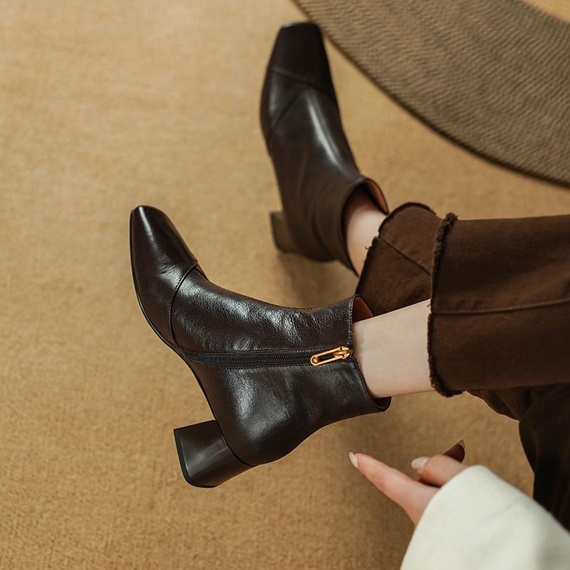 Fashion 2024 New Autumn Winter Fashion Women Boots Square Toe Ankle Boots Heels Shoes Female Ladies Shoes High Heels  Retro Modern