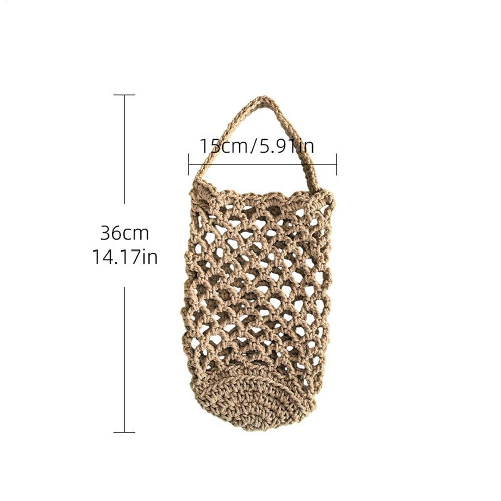 Hand Woven Boho Fruit & Vegetable Storage Bag Reusable Mesh Produce Bag Potato Onion Wall Hanging Holder for Farmhouse Kitchen
