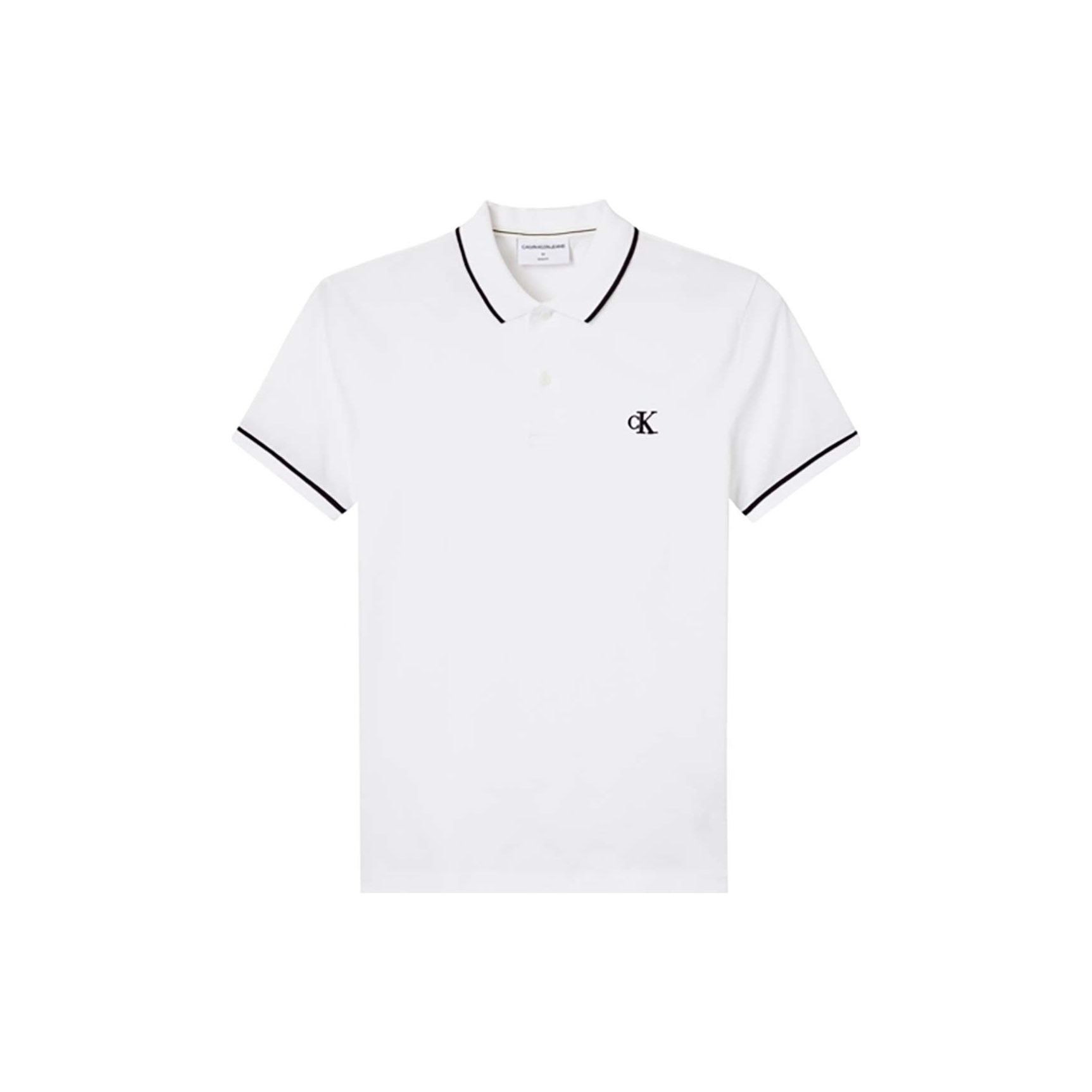 

Calvin Klein Embroidered Letter Logo Straight-Cut Short Sleeve Polo Shirt Men polo shirts White J30J315603-YAF L
