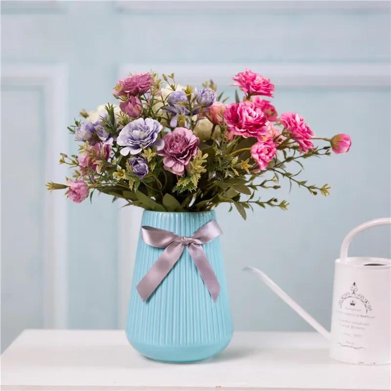 33 cm Künstliche Pfingstrose Rose aus Kunststoff, Brautstrauß, Hochzeitsdeko, Gefälschte 7 Gabeln Mini-Pfingstrosen, Seidenblume, romantische Wohndekoration