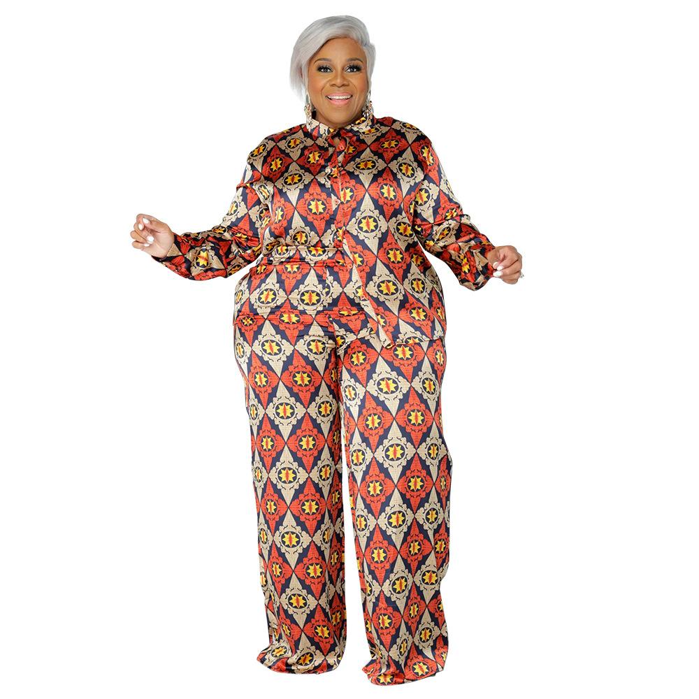 

Женский кардиган с принтом больших размеров, свободные брюки с длинным рукавом, модный повседневный костюм с принтом XL оранжевый