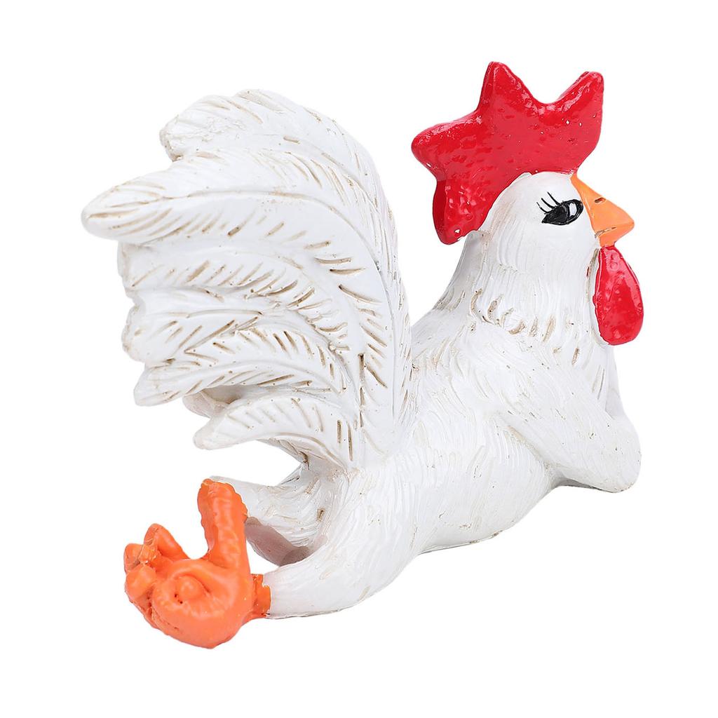White Rooster Statue Enchanting Posture Table Art Sculpture Funny Lying Down Rooster Figurine Decoration Animal Table