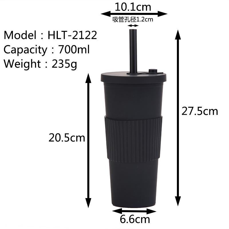 2025 Large Capacity Double Layer Plastic Cup Large Hole Straw Pearl Boba Milk Tea Cup Portable Outdoor Straw Cup