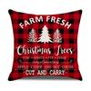 Red and Black Plaid Christmas Pillow Case Linen Print Home Lumbar Support Office Cushion
