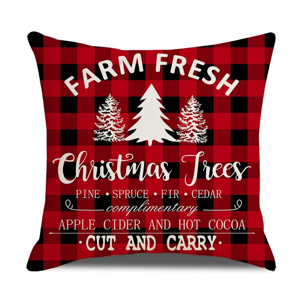 Red and Black Plaid Christmas Pillow Case Linen Print Home Lumbar Support Office Cushion
