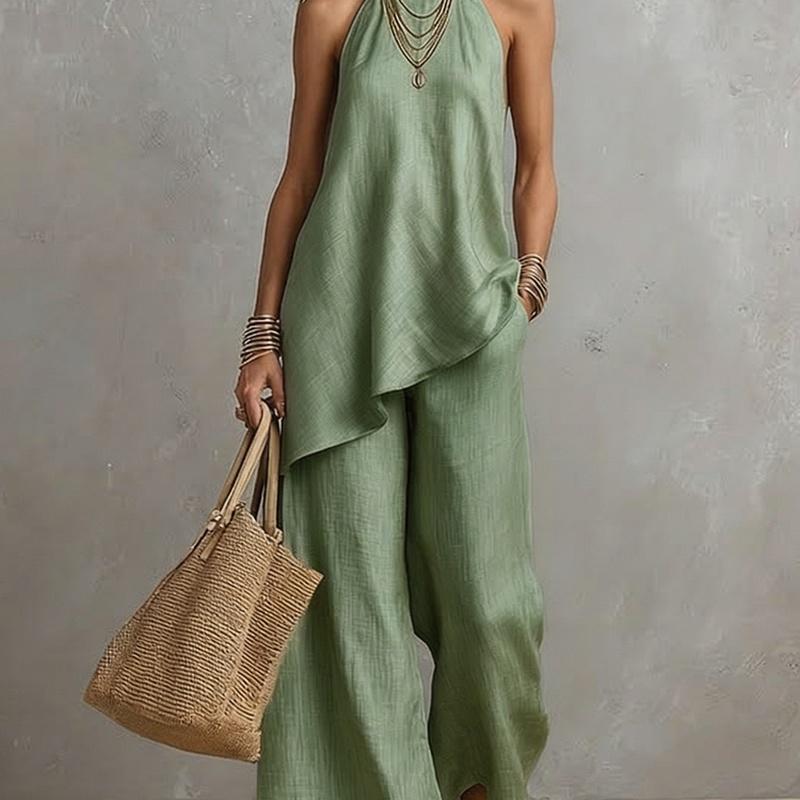 European Style Women Clothing Casual Round Neck Tank Set
