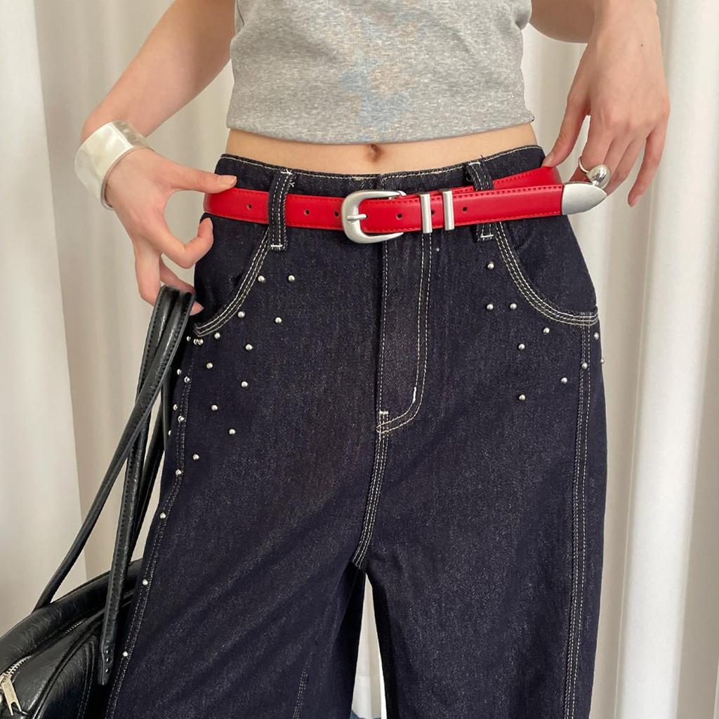 Women's High-End Red Retro Rivet Waist Chain Belt: Trendy, Versatile, Light Luxury Accessory