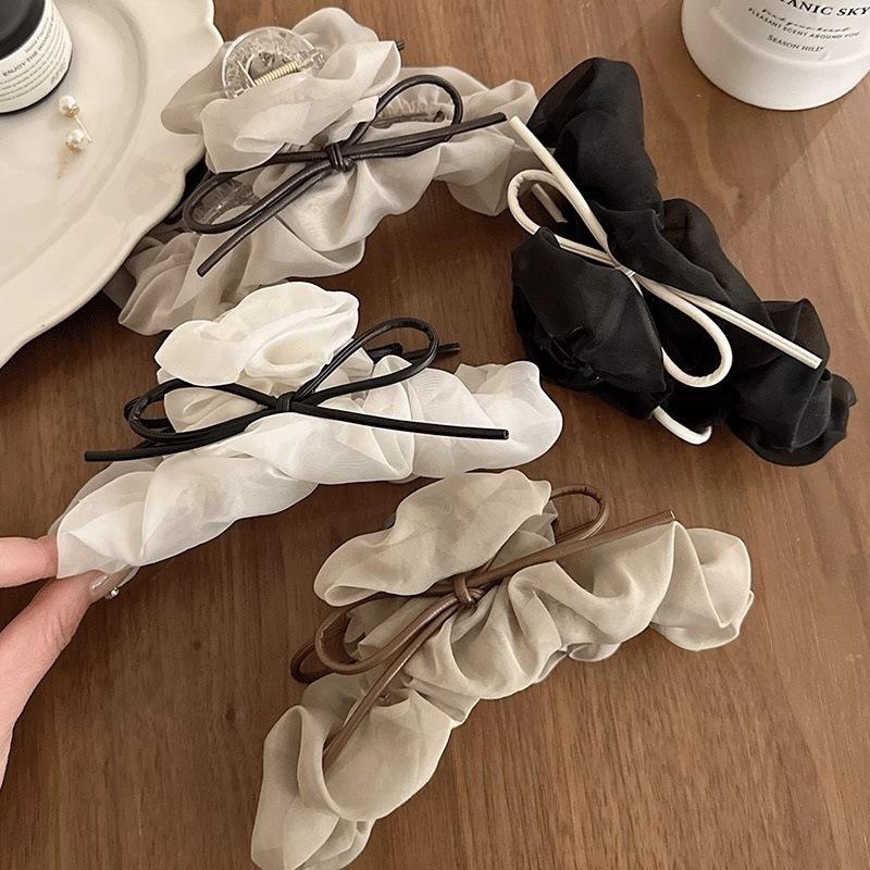 Pleated Bow Hair Claw Clips For Women Girls Sweet Large Hair Decorate Headband French Party Shark Clip Hair Accessories