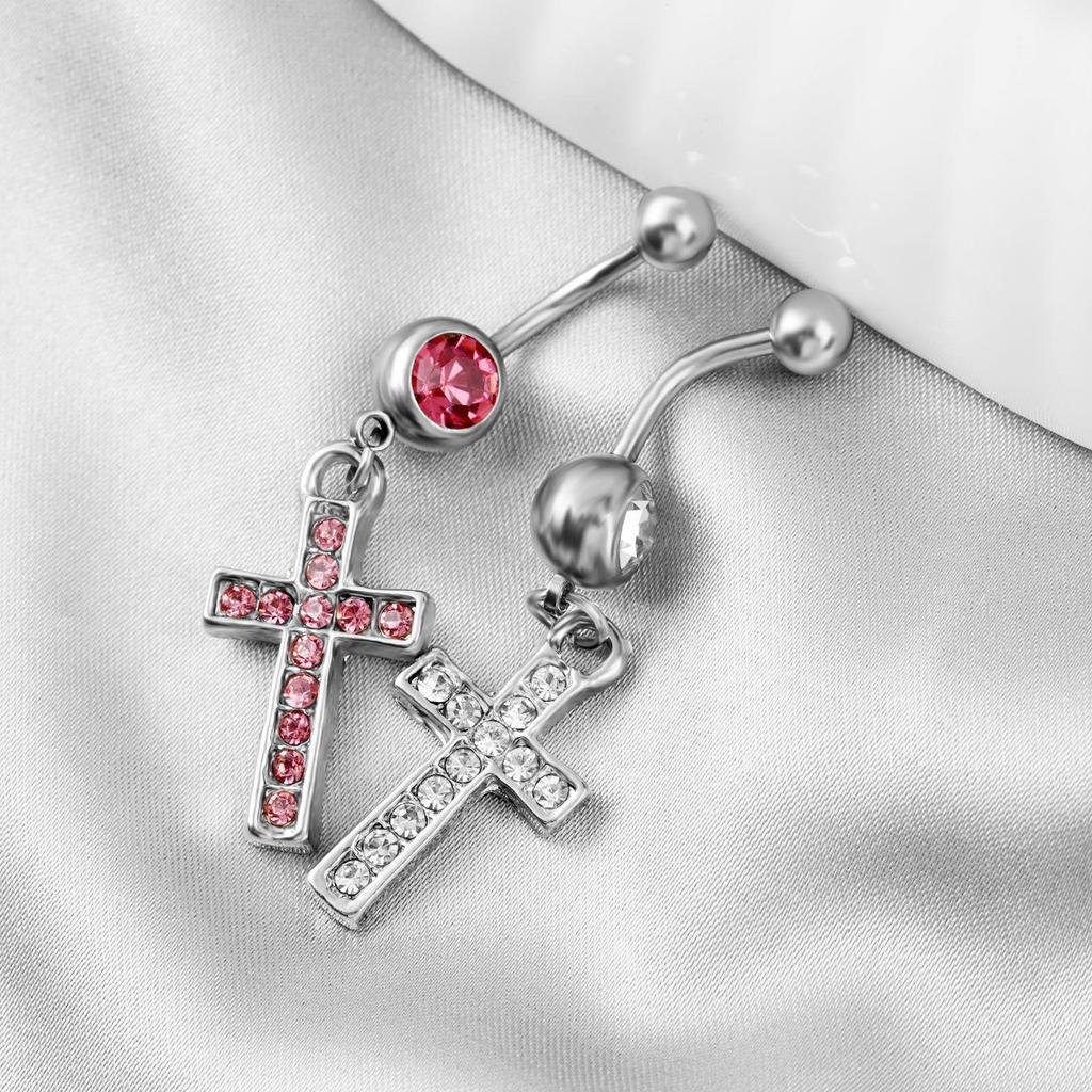 Rostfritt stål Diamantkors Navelpiercing Kroppsmycke