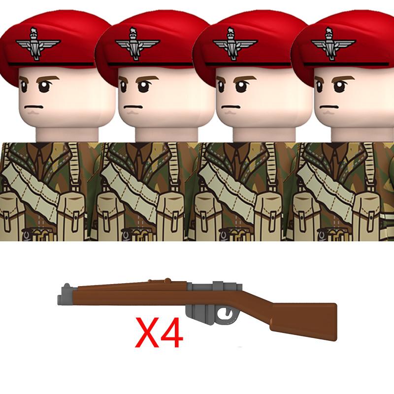 4pcs MOC WW2 Britain Military Soldeirs Building Blocks Air Force Army Infantry Helmets Weapons Gun Accessories Bricks Toys Boys Gift