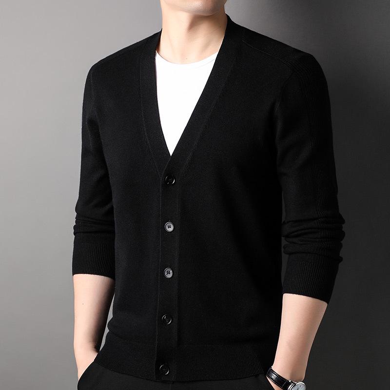 Men's Casual V-Neck Knitted Cardigan - Solid Color, 2023 Spring/Autumn Trend for All Ages
