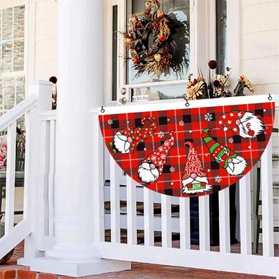 90x45cm Christmas Bunting Fan Flag Polyester Hanging Fan-shaped Flag Banner Snowman with Metal Grommet