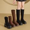 -857 Herbst Neu Retro Kleine Dicke Sohle Elastische Stiefel Skinny Boots Wildleder Martin Boots Damen
