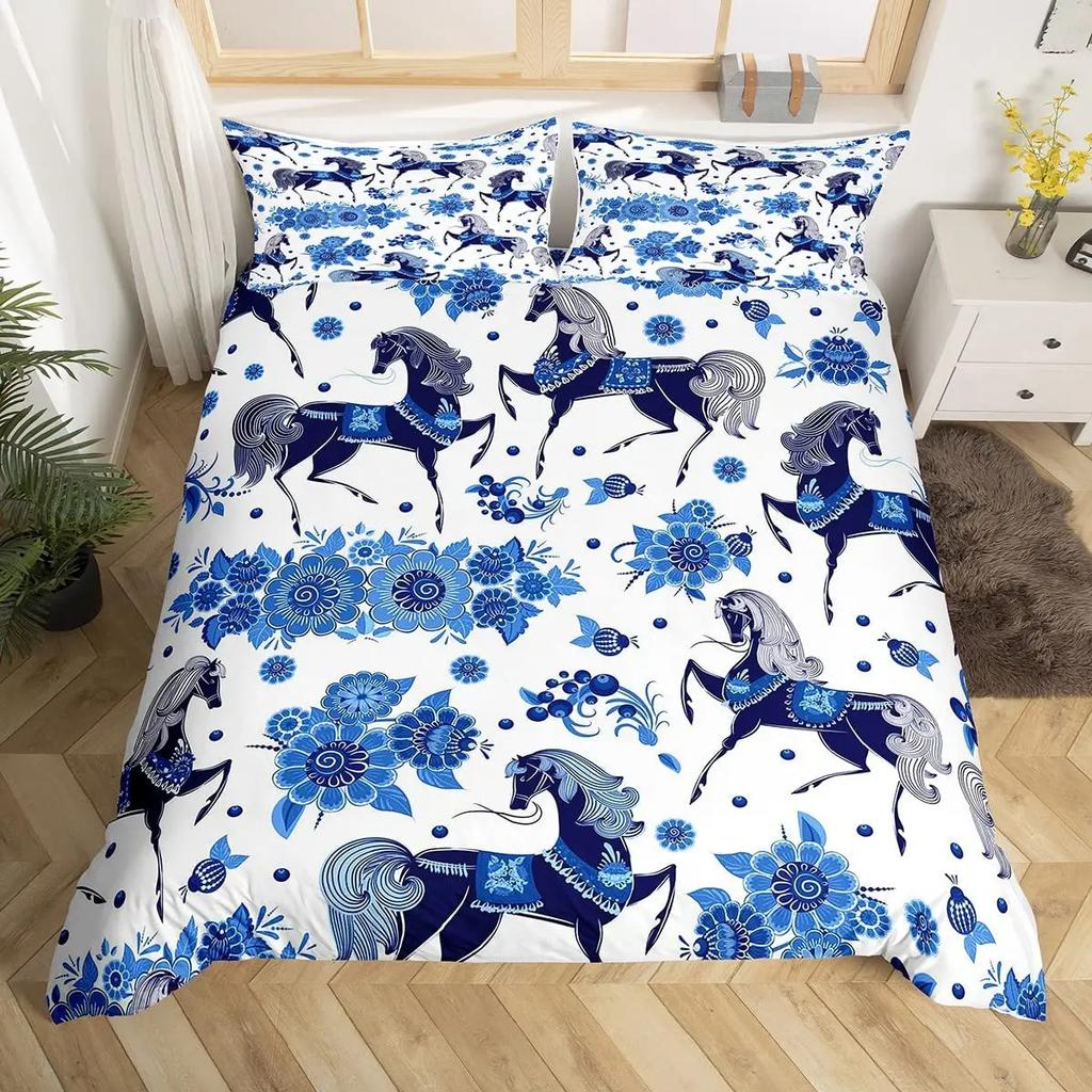 Cowgirl Horse Duvet Cover Set King Romantic Butterfly Bedding Set Farm Animal Comforter Cover Western Tribal Boho Quilt Cover