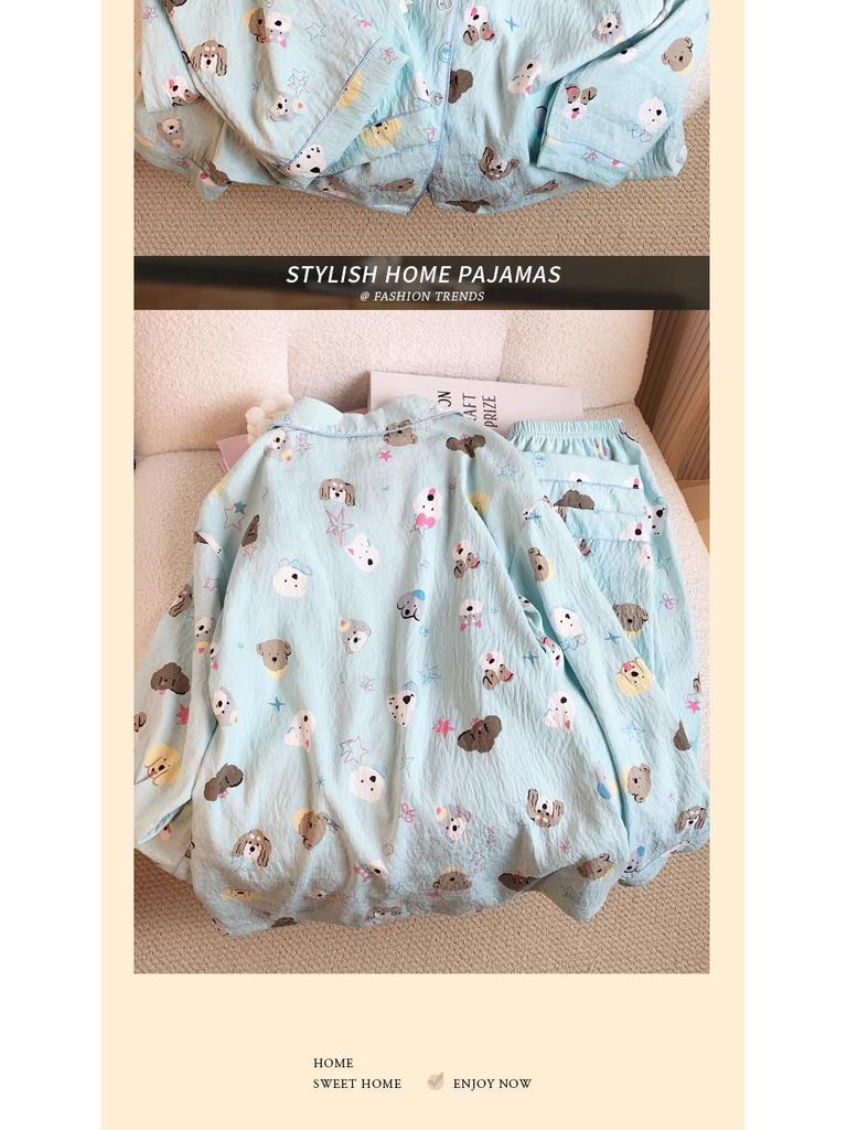 Dopamine Dog Cloud Cotton Pajamas: Women's Autumn Long Sleeve Cartoon Set