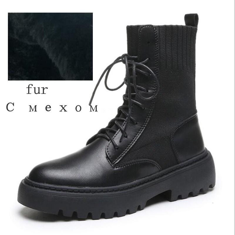 Fashion AIYUQI Women Winter Boots Shoes Genuine Leather Flat Fur Ankle Boots Women Platform Fashion Women's Socks Boots