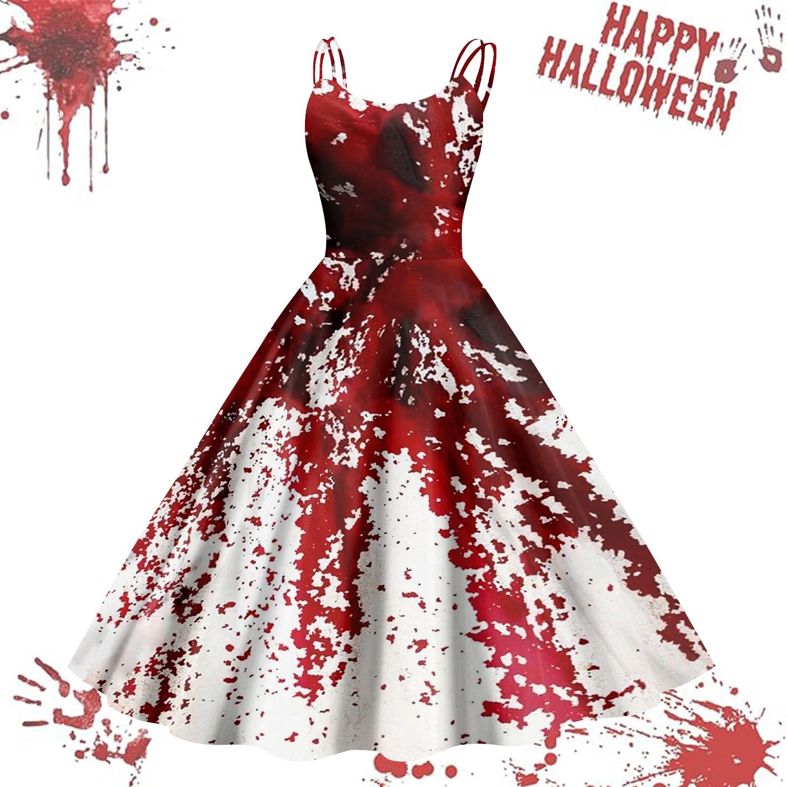 Women s Casual Sleeveless Vintage Dress Halloween Print Spaghetti Strap A-Line Midi Dress Retro Style S розовый