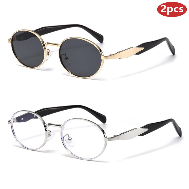 1/2pcs Alloy Oval Sunglasses Women Fashion Gradient Shade Sun Glasses Protective Eyewear for Outdoor Sports Cycling