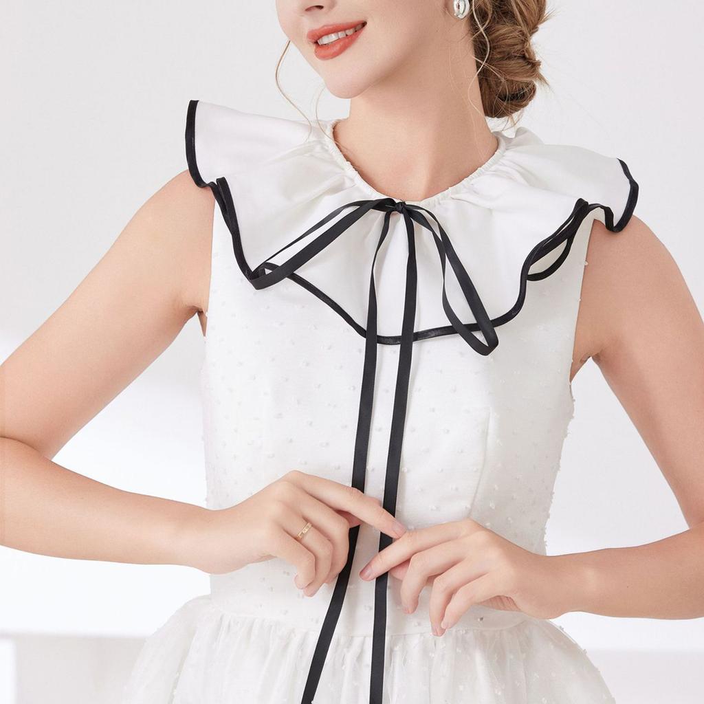 Elegant False Collar Neck Accessory Laceup Tied Decorative Collar with Ruffle Design For Office Casual And Party Outfit