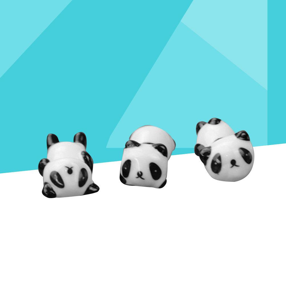 3Pcs Cute Panda Chopstick Pillow Ceramic Holder for Table Organization Animal Themed Kitchen Dining Decorative Accessory