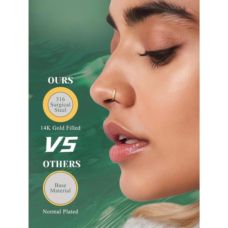 ORAZIO 18Pcs Nose Rings for Women Men 14K Gold-plated Surgical Steel Nose Hoops L Shaped Studs Opal CZ  Nostril Piercing Jewelry