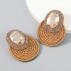 Alloy Rhinestone Oval Glass Stud Earrings Women Stretch Cord Circular Fashion Ear Jewelry In White Green Black Rose Gold