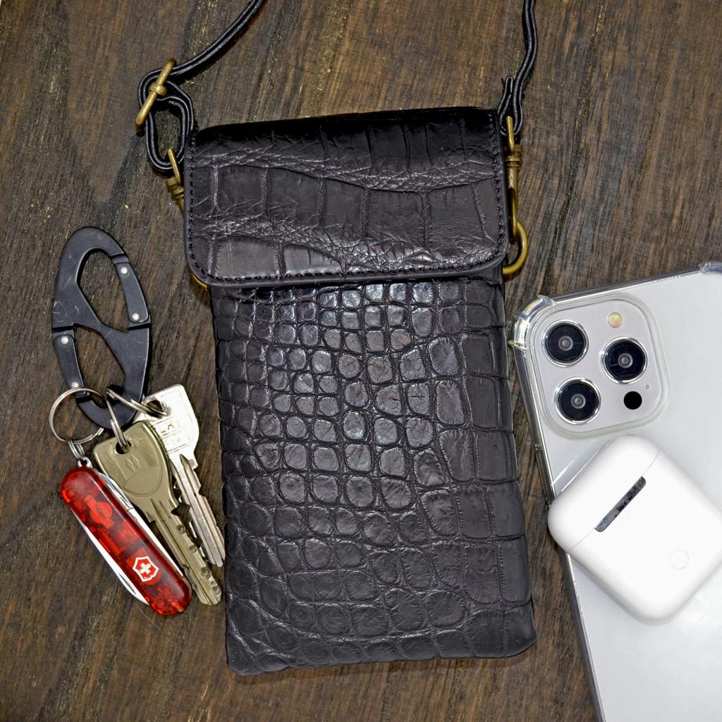 Roberto Ricci Echte Krokodilleder Smartphone Reise-Gadget Zubehör Schwarzer Beutel, Beutel, Beutel, Beutel, 10x18x3.5cm,