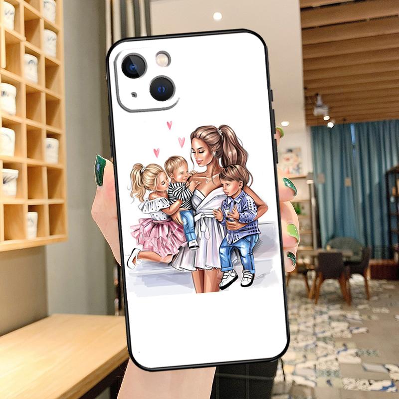 Mom Daughter Girl Son Dad Cover For iPhone 14 15 16 Pro Max XS XR X Case For iPhone 11 12 13 Pro Max Mini Plus