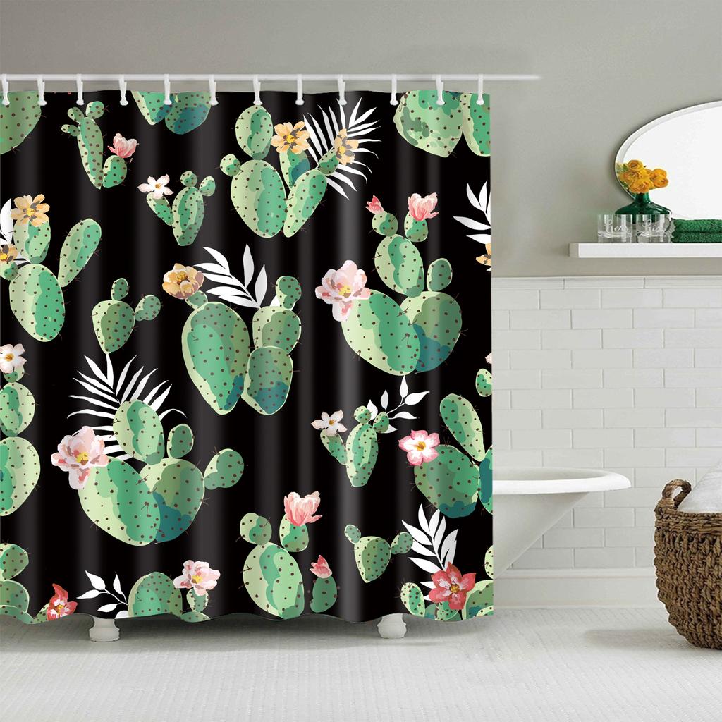 Plant Stripes Shower Curtain Bathroom Waterproof Polyester Shower Curtains for Bathroom Flower Print Bath Curtain with Hooks