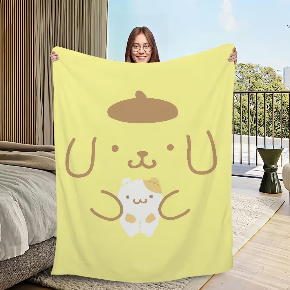 Four DOG Seasons Warm Soft Plush Blanket Purin for Sofa Cartoon Living Room Cute Office Bedroom P-PomPom Travel Gift Flannel