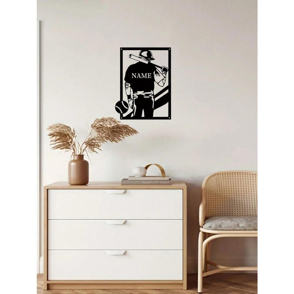 Custom Metal Baseball Player Wall Art Sculpture Personalized Number Name Sign Iron Sport Silhouette Home Decor