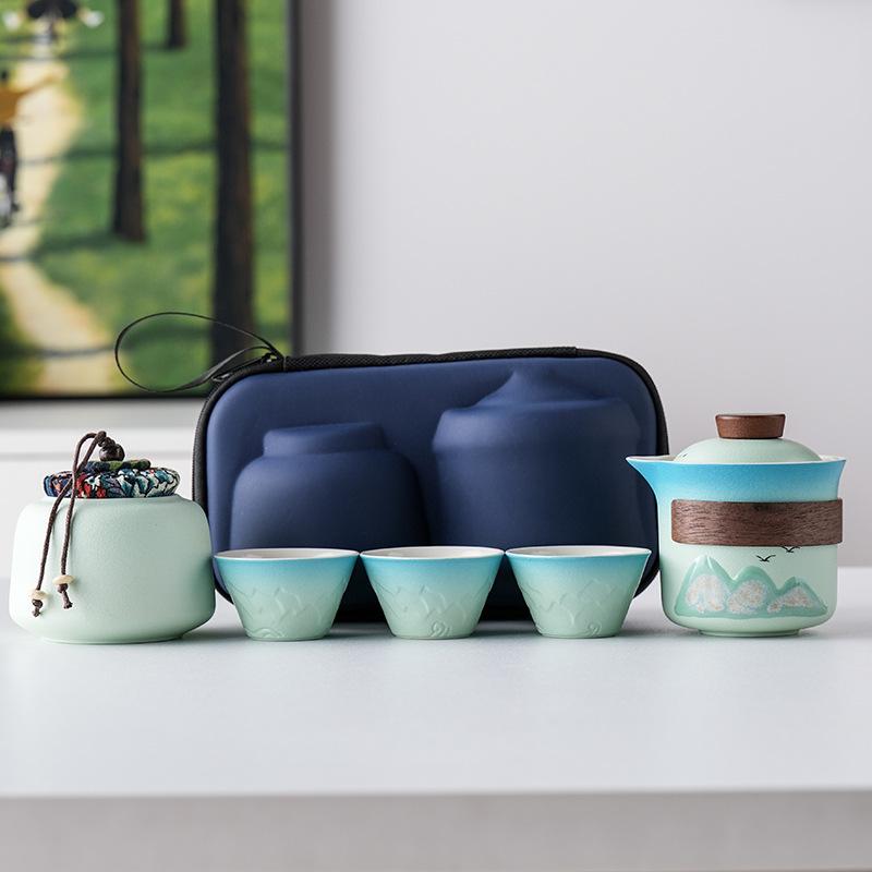 Light Luxury Hand-painted One Pot Three Cups High-end Travel Tea Set Portable Set Teapot Teacup Business Commemorative Gift