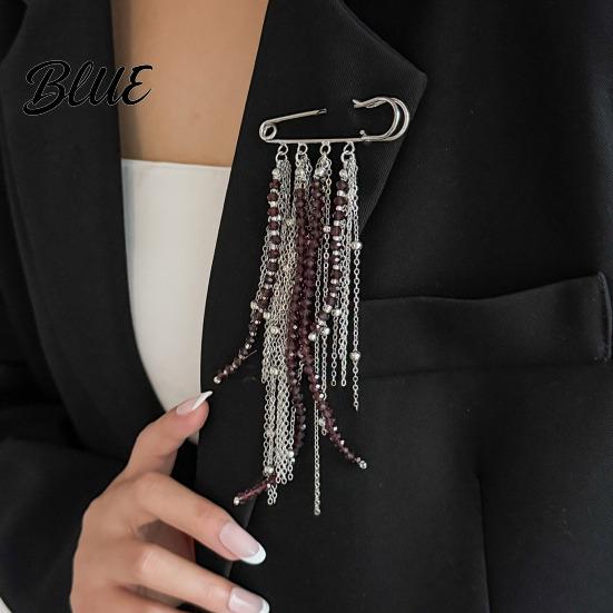 Dangle Brooch Beaded Tassel Pin Boho Chain Retro for Women