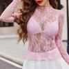 Women's Mesh Lace See-through Sexy Long Sleeve Top Sheer Shirt