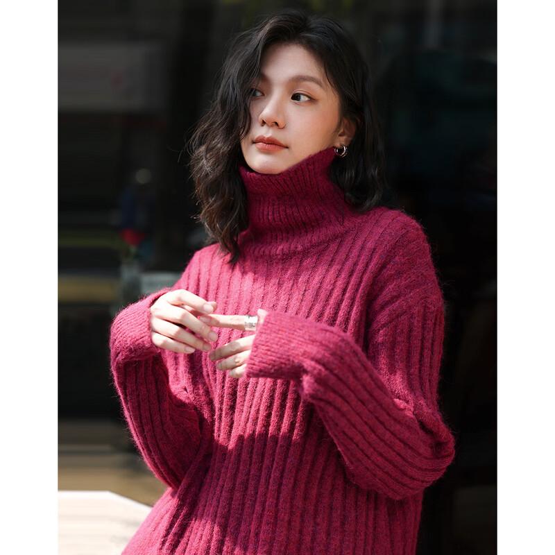Demana Wine-Stained Bayberry High-Neck Knit Sweater