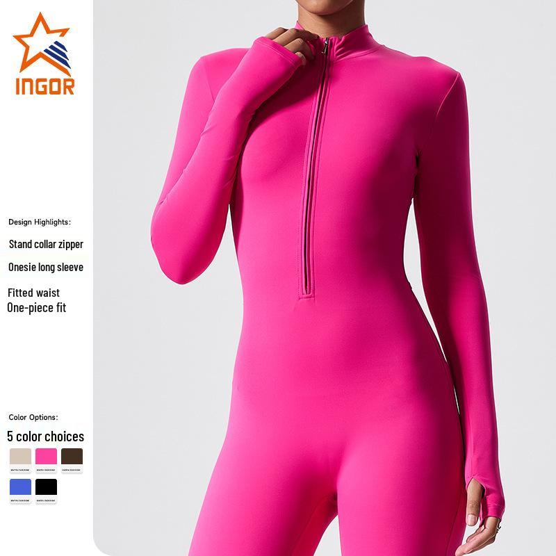 

Long Sleeve Butt-Lifting Zipper Jumpsuit: Outdoor & Yoga Fitness Wear Medium червоний/коричневий