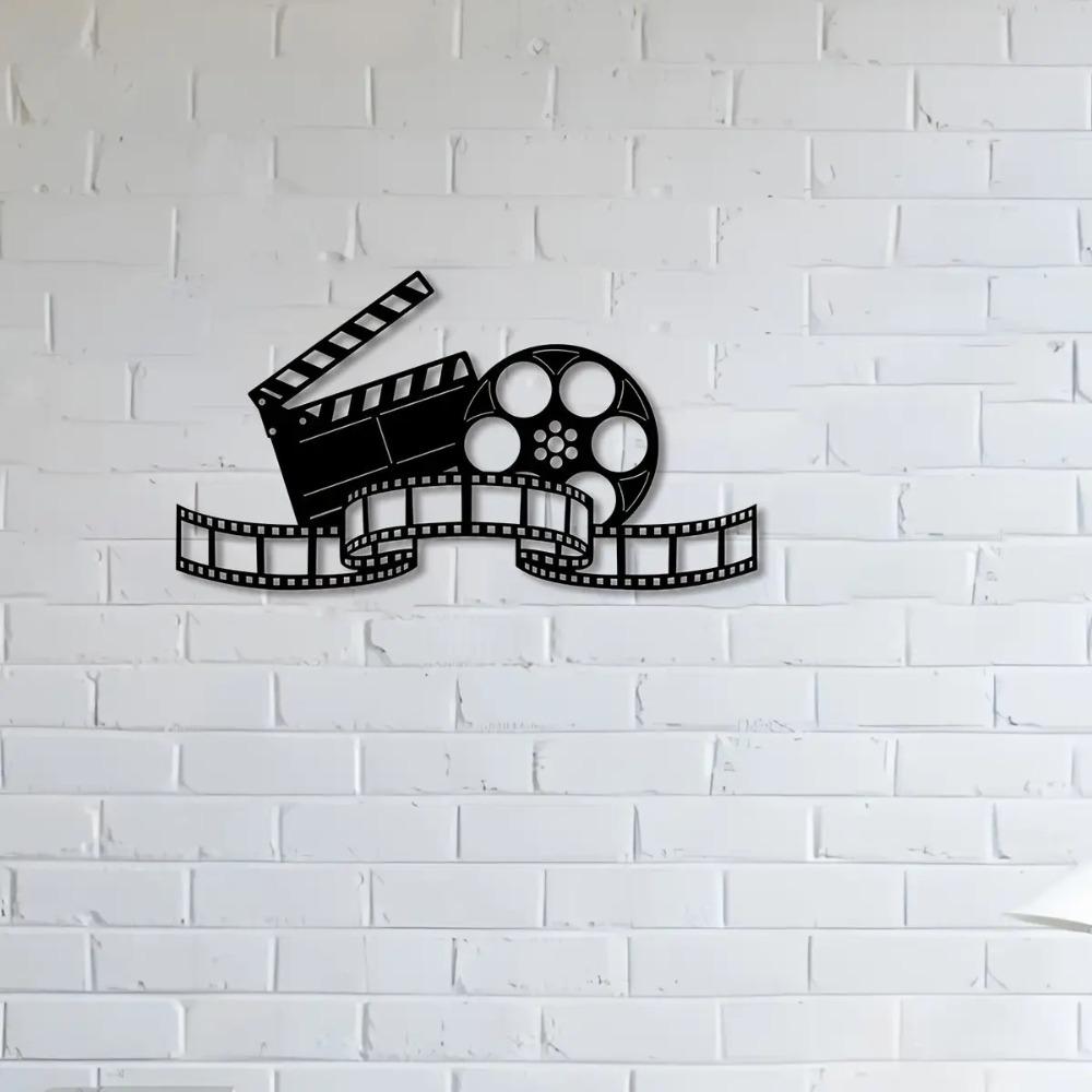 Metal Movie Wall Art Decor, Iron Film Reels Clapperboard Sculptures for Home Garden Courtyard Balcony Indoor Outdoor Durable