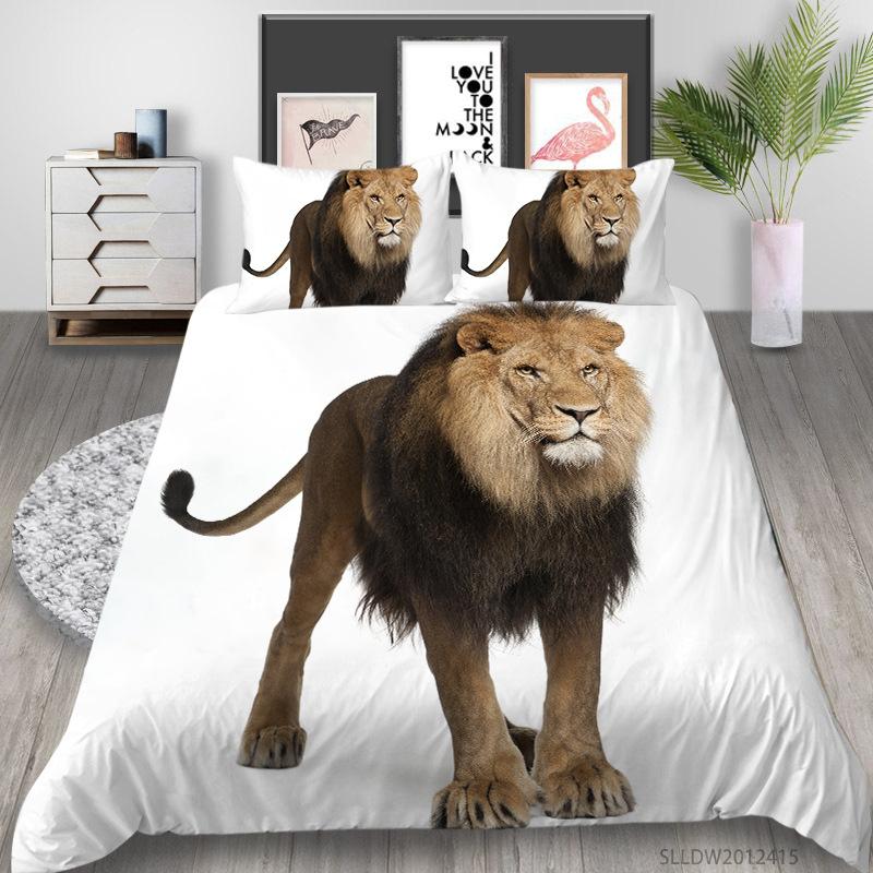 Prairie Lion Digital Printing Quilt Cover Pillowcase Three-Piece Set Polyester