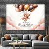 2D Neutral Teddy Bear Baby Shower Backdrop Pink Clouds & Balloons Photo Booth Background