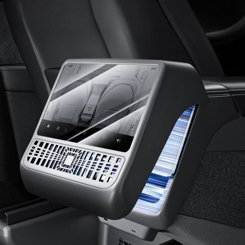 For Tesla Model Y Juniper 2025 2026 ABS Rear Center Console Air Outlet All-inclusive Protective Cover Integrated Tempered Glass