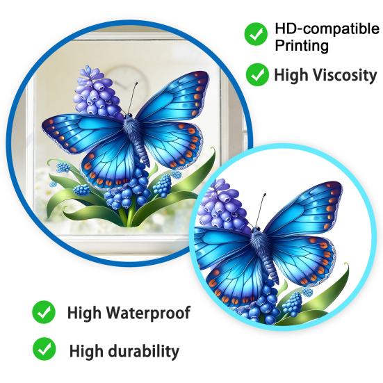Watercolor Butterfly Pattern Window Sticker, Transparent Electrostatic Adhesion Glass Decal, Waterproof Scratch-Resistant Decorative Film