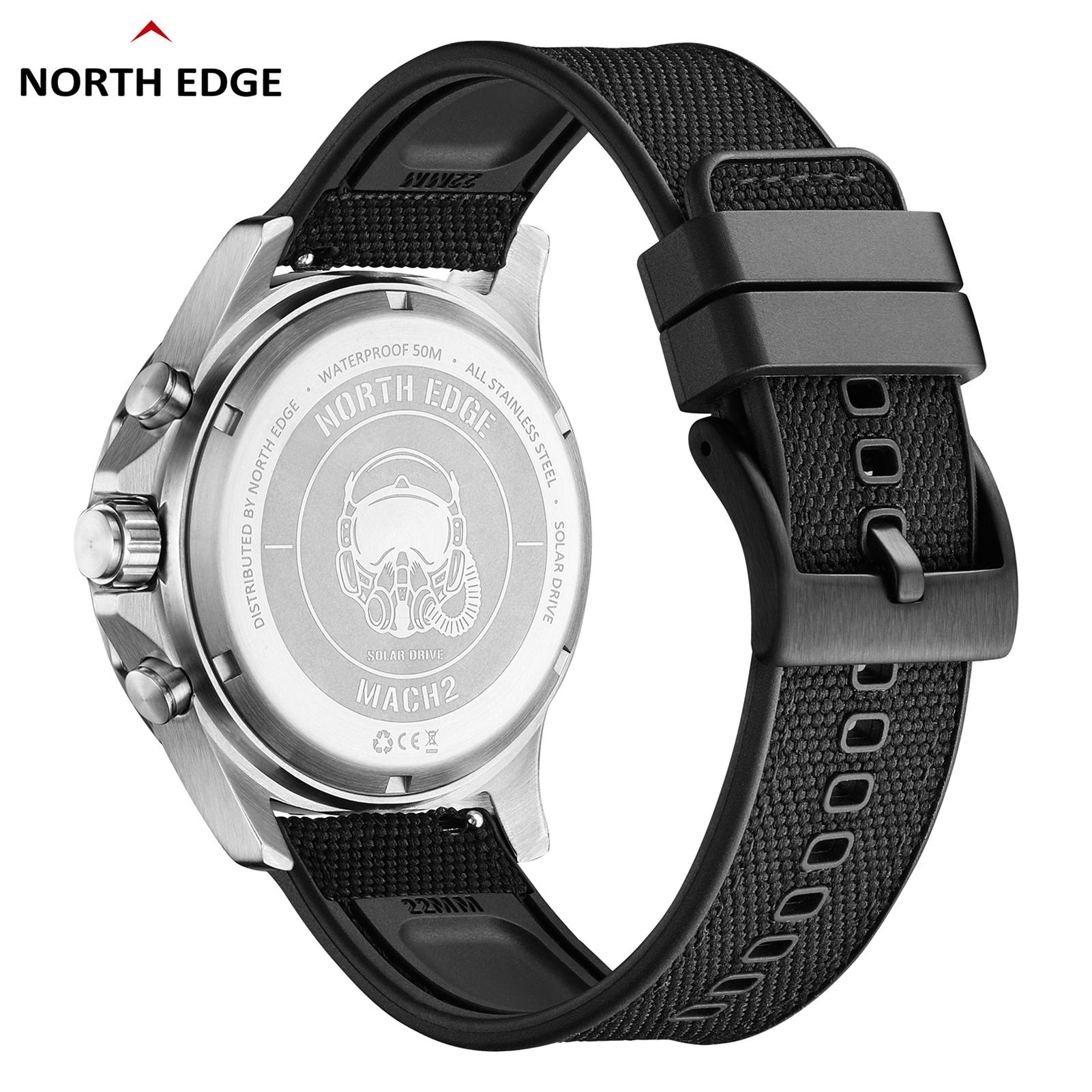 

Solar Powered North Edge Watch for Men Outdoor Stainless Steel Electronic Chronograph Solar Charged Watch180 Days Power чорний