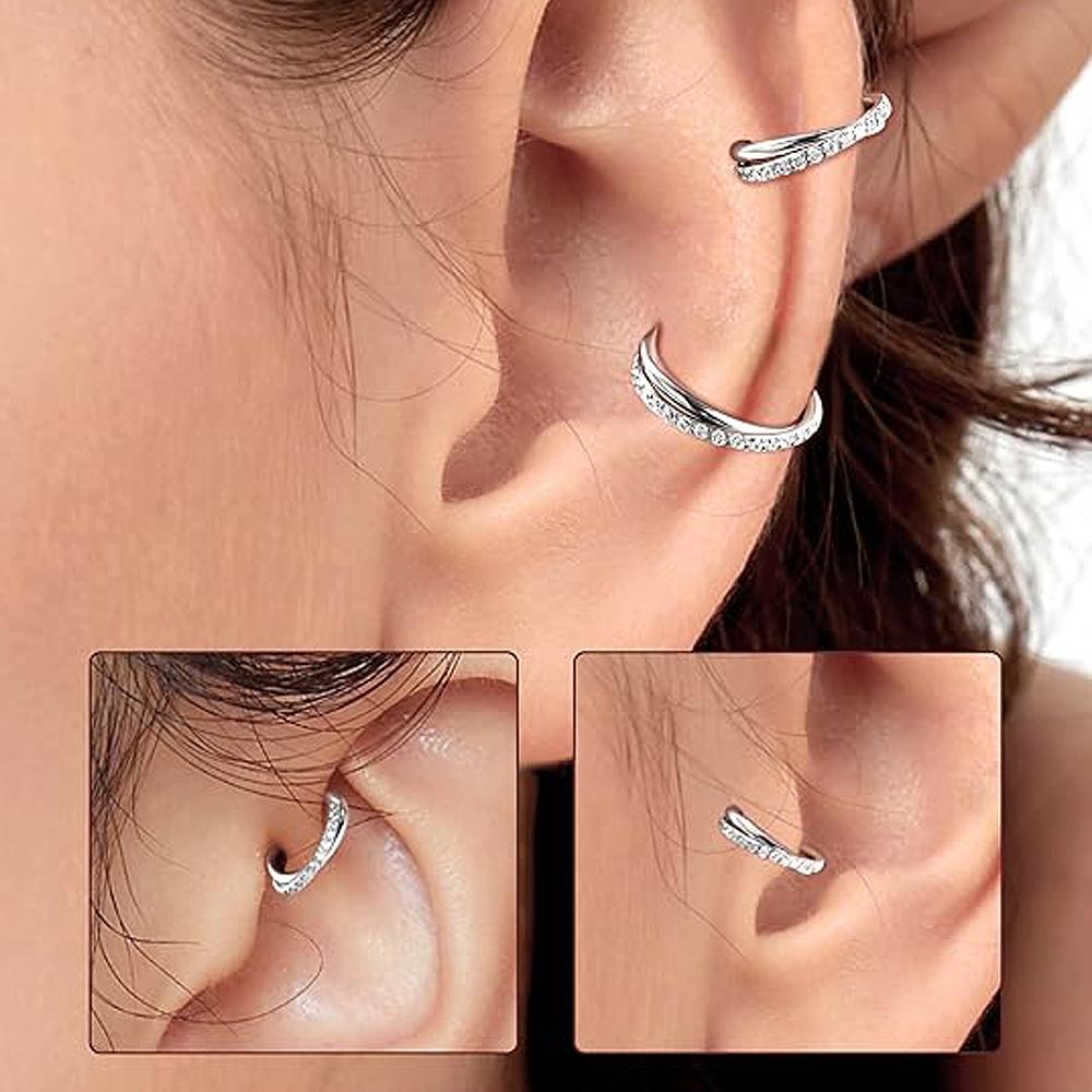 MZ 1 Pcs 316l Stainless Steel Zircon 16G Double Ring Cross Closure Ring Nose Ring Earrings Seamless Ring Human Piercing Jewelry