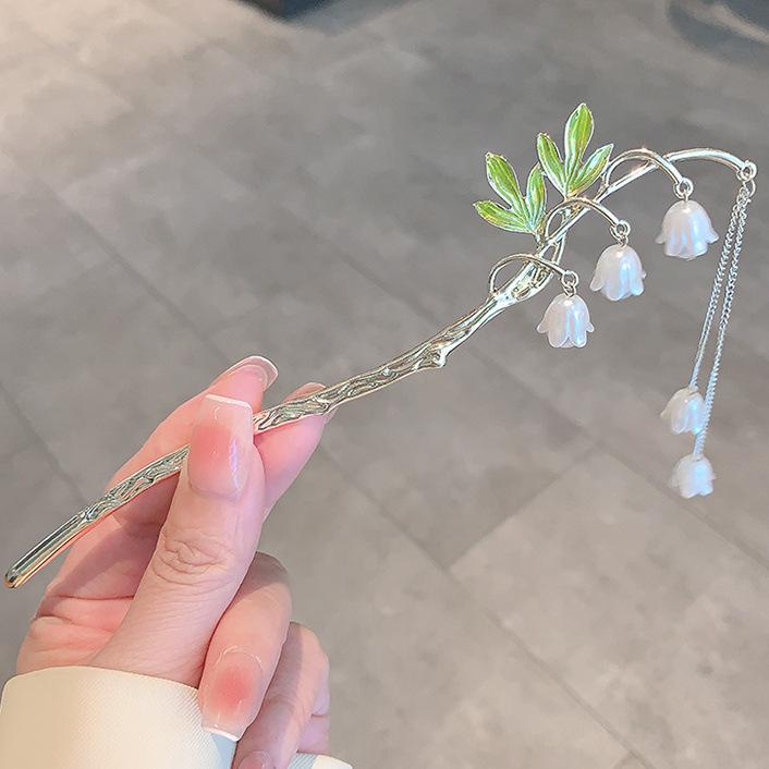 Drip Oil  Metal Hair Sticks Fashion Lily Of The Valley Flower Hair Clips Hairpins Bell Orchid Hair Chopsticks Headwear