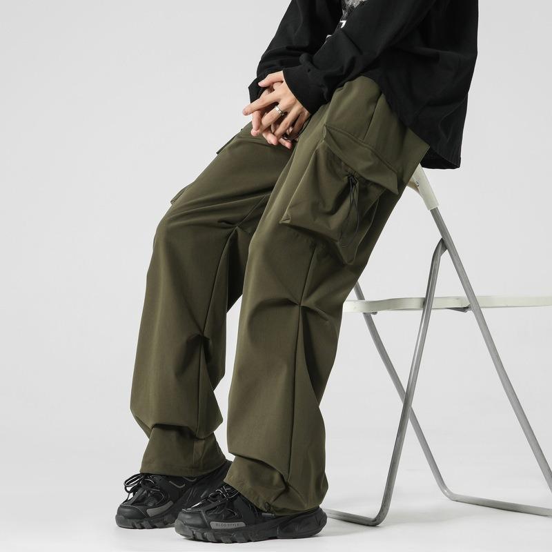 Overalls Men's Spring and Autumn Loose Straight Versatile Casual Pants Solid Color Sports Wide Leg Pants Boys