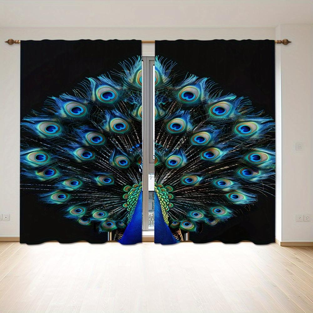Zestaw 2 zasłon z wzorem pawia, kieszeń na drążek, łatwe wieszanie, idealne do wystroju sypialni i salonu, można prać w pralce