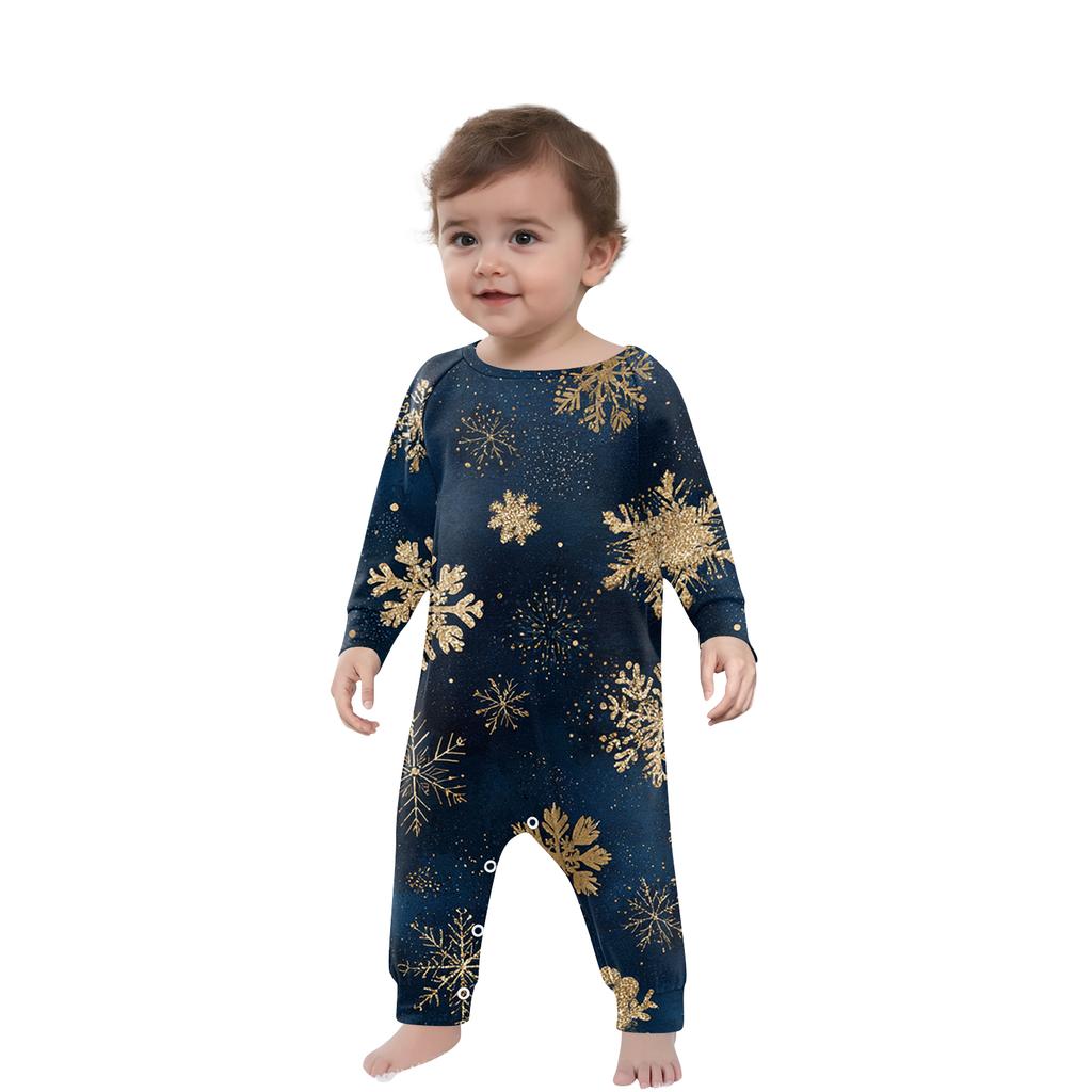 Set haine de casă de Crăciun cu gât rotund imprimat, mâneci lungi și pantaloni lungi pentru părinți și copii