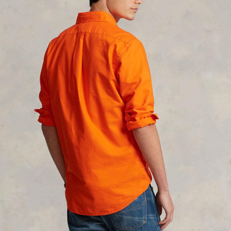 Polo Ralph Lauren SS23 Solid Color Pointed Collar Pony Embroidery Long Sleeve Shirt Men Shirts Orange MNPOWOV16821984-800